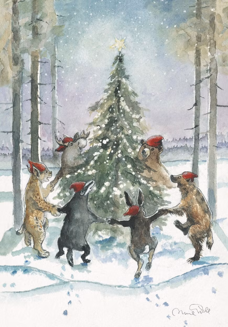 Julkort med kuvert - Grandans i skogen (Fraktfritt)