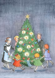 Enkelt Julkort - Dans kring granen (Fraktfritt)