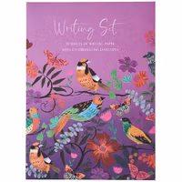 Skrivset med Brevpapper och Kuvert - Fåglar mot det lila