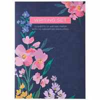 Skrivset med Brevpapper och Kuvert - Mörkblå blommor