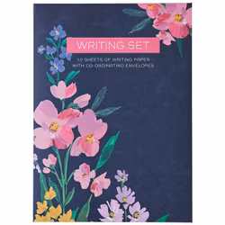 Skrivset med Brevpapper och Kuvert - Mörkblå blommor