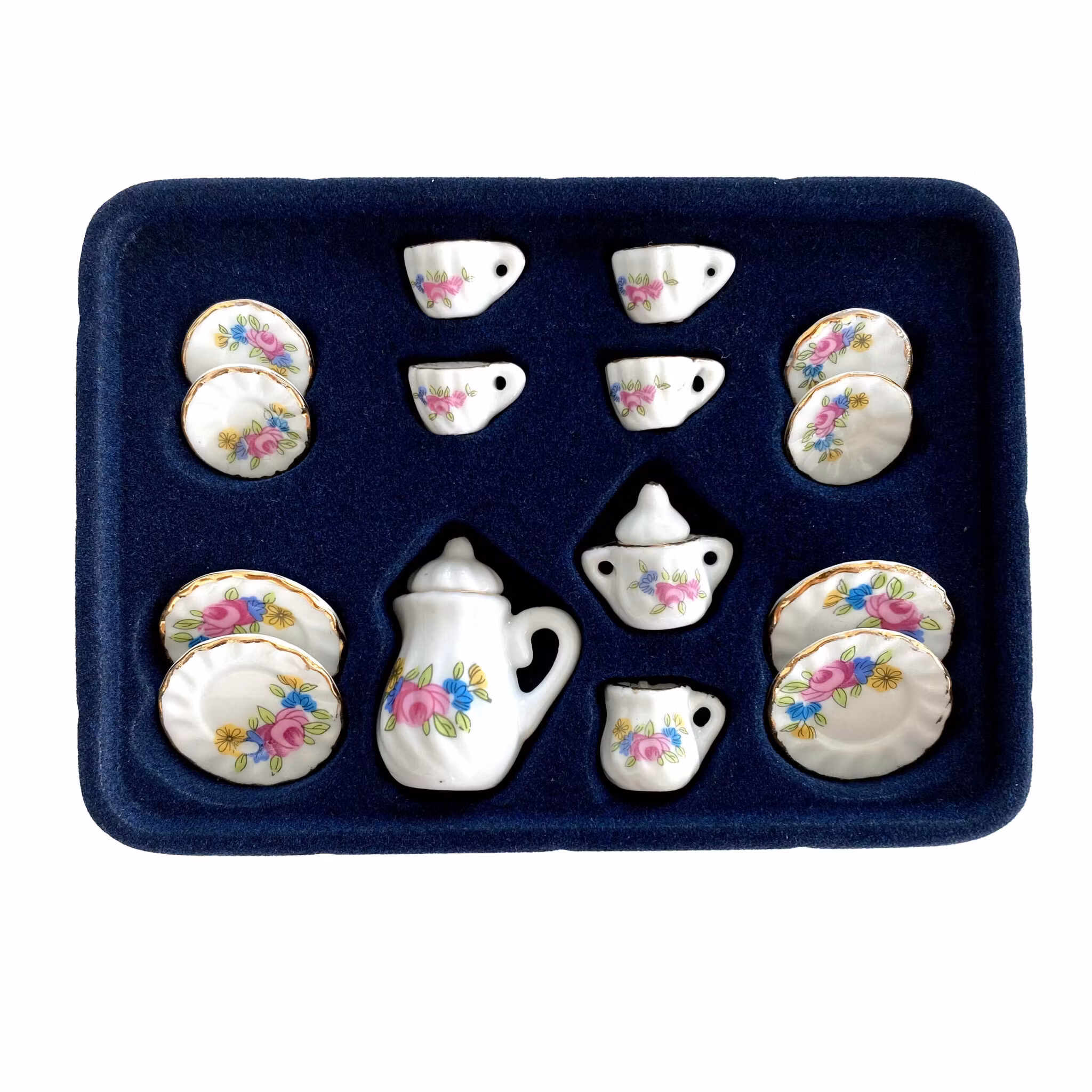 Söt liten dockservis i porslin (15 delar) - Flera olika att välja bland