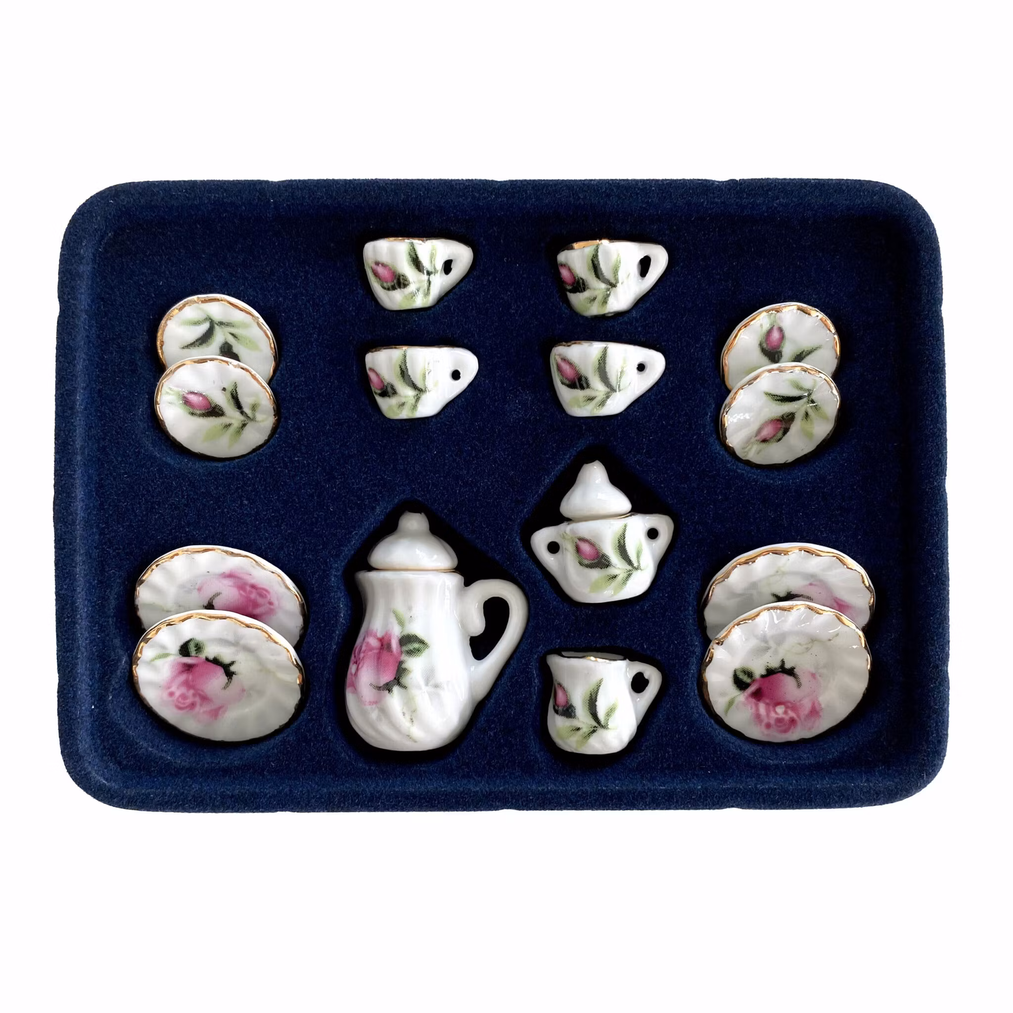 Söt liten dockservis i porslin (15 delar) - Flera olika att välja bland