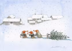 Julkort med kuvert - Dra hem granen (Fraktfritt)