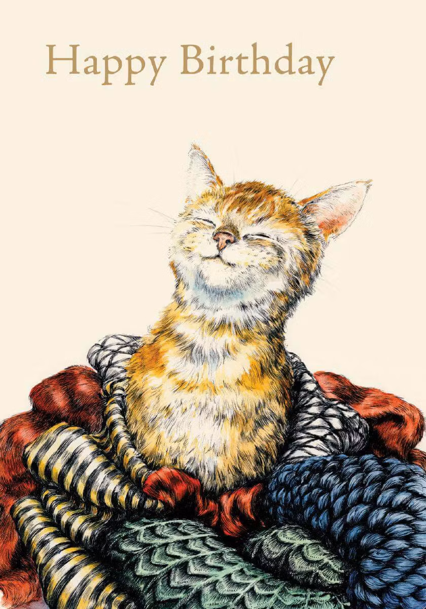 Dubbelt kort med kuvert - Belåten katt (Fraktfritt)