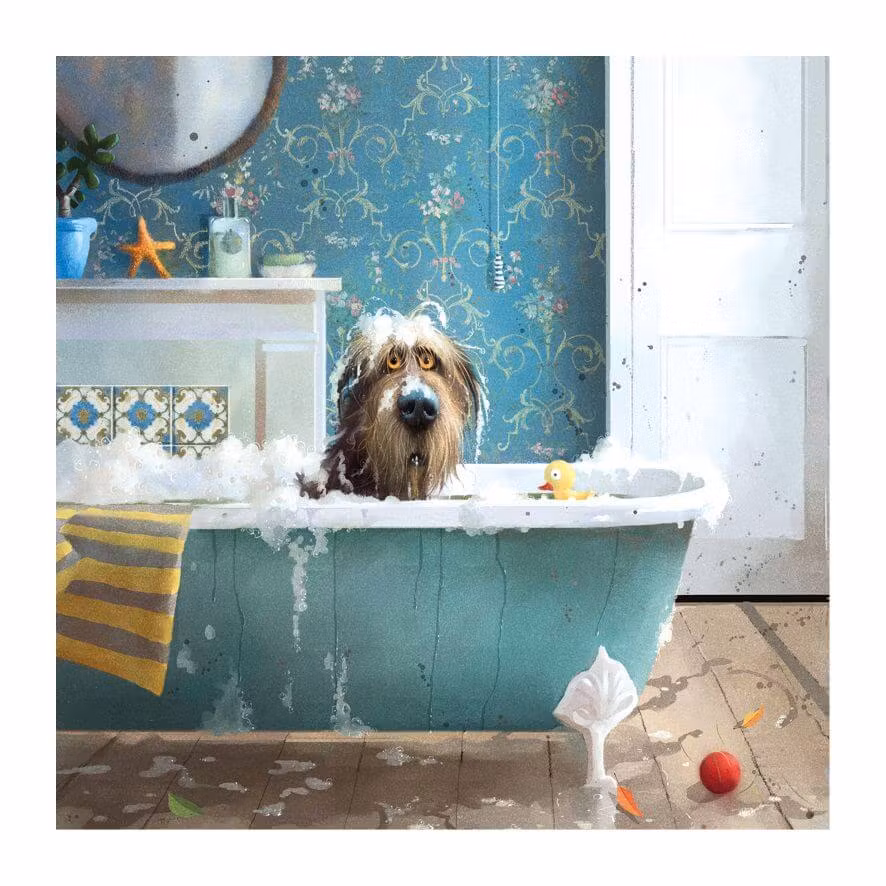 Dubbelt kort med kuvert - Hunden i badet (Fraktfritt)