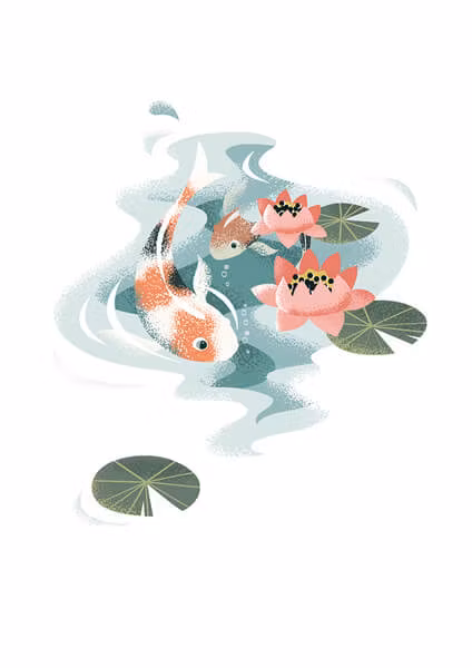 Dubbelt kort med kuvert - Koifiskar och näckrosblad (Fraktfritt)