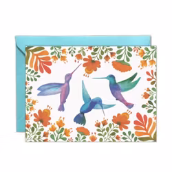 Dubbelt kort med kuvert - Kolibrier och blomster (Fraktfritt)