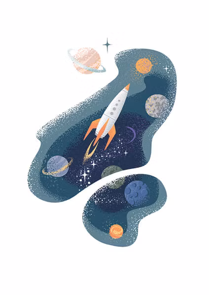 Dubbelt kort med kuvert - Raket i rymden (Fraktfritt)