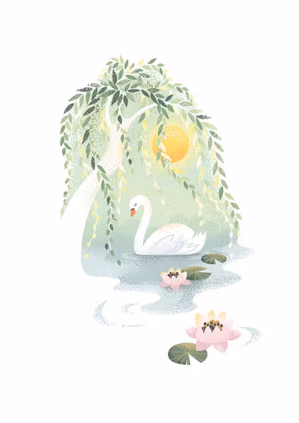 Dubbelt kort med kuvert - Svanen på sjön (Fraktfritt)