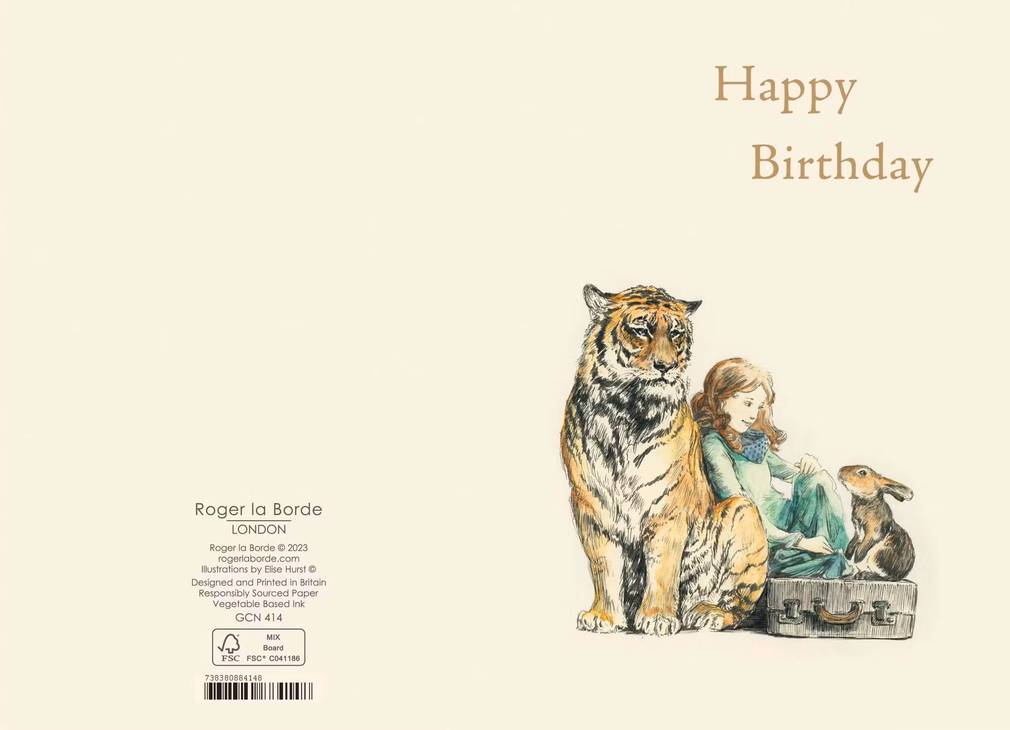 Dubbelt kort med kuvert - Tigern, flickan och kaninen (Fraktfritt)