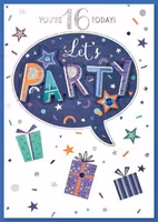 Dubbelt kort med kuvert - 16 år - Let's Party (Fraktfritt)