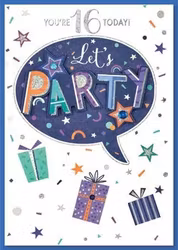 Dubbelt kort med kuvert - 16 år - Let's Party (Fraktfritt)