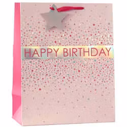 Större Presentpåse - Rosa Happy Birthday