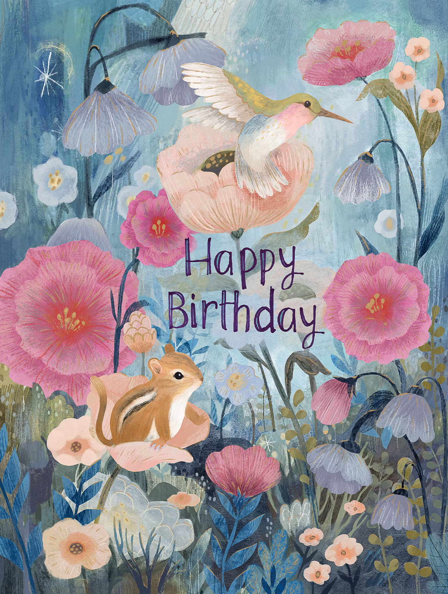 Kort med kuvert (guld) - Ekorrar och Kolibrier (Fraktfritt)