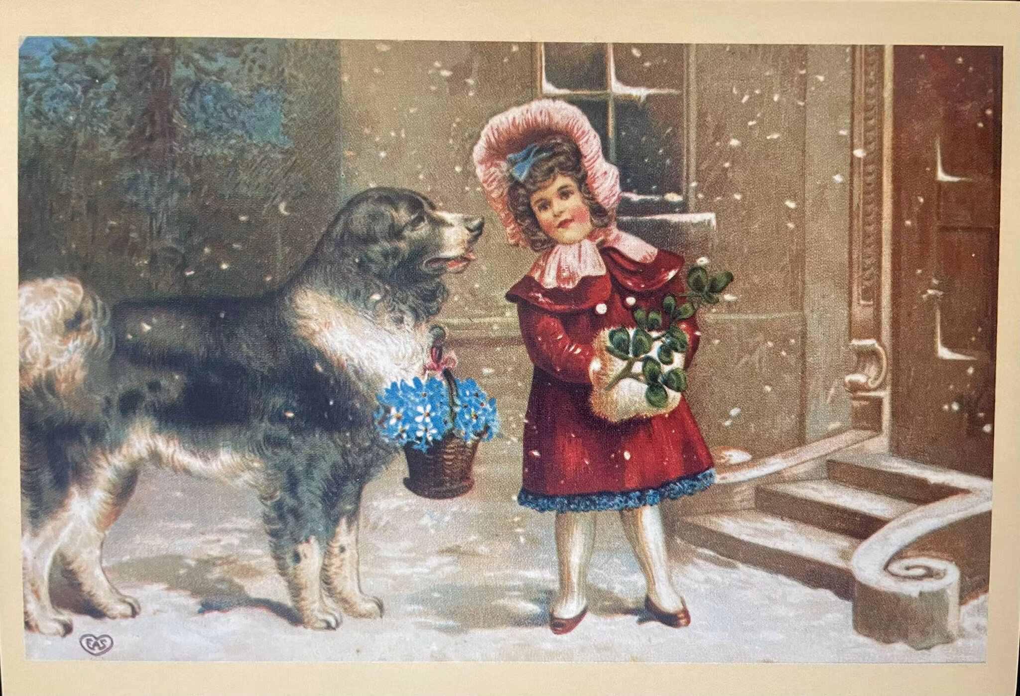 Enkelt JulKort - Nostalgi Flickan och hunden (Fraktfritt)