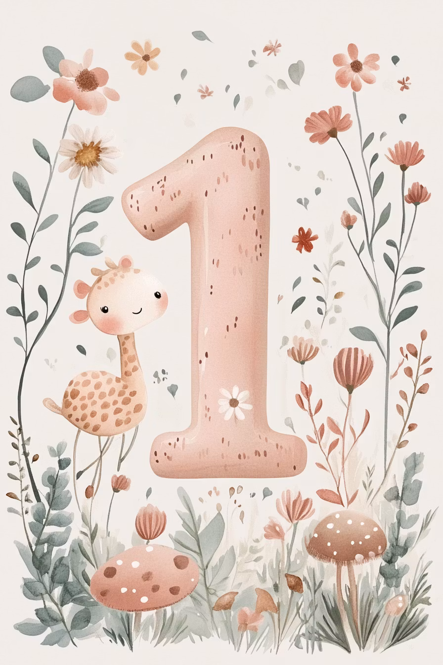 Dubbelt kort med kuvert - 1 år - Rosa (Fraktfritt)