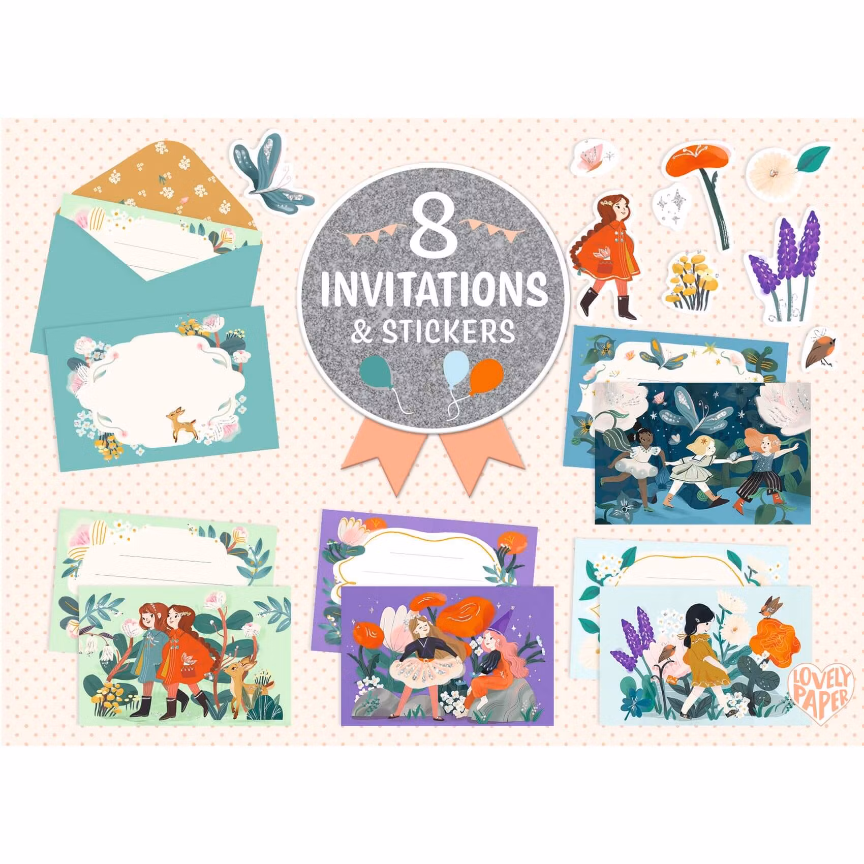 Inbjudningskort - Trädgårdsvänner (8 st kort med kuvert)