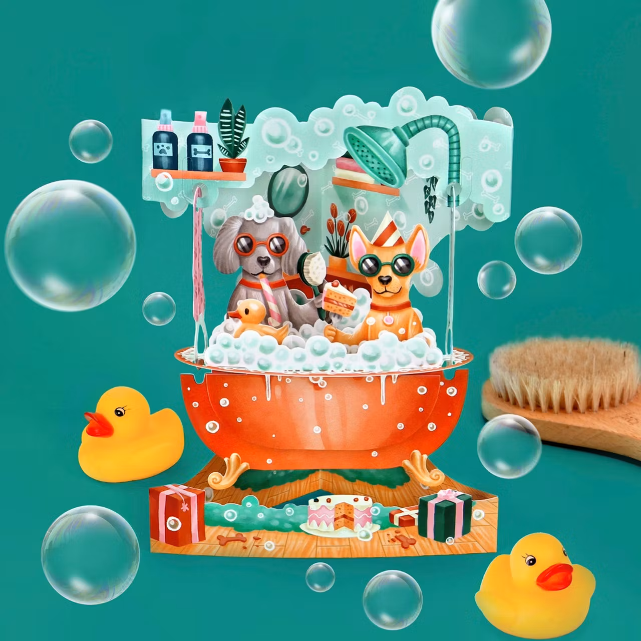 Magiskt gratulationskort - Hund bad (Fraktfritt)