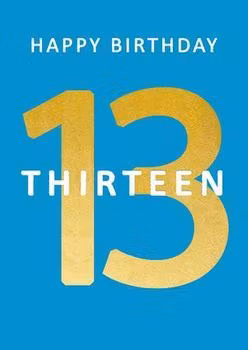 Dubbelt kort med kuvert - 13 år - Thirteen Blue (Fraktfritt)
