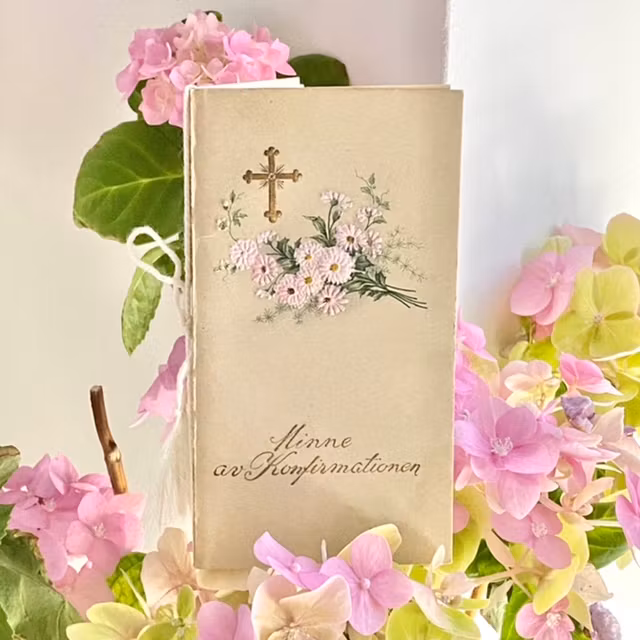 Litet antikt kort med kuvert - Minne av konfirmationen (Fraktfritt)