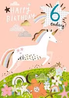 Dubbelt kort med kuvert - 6 år - Enhörningen på ängen (Fraktfritt)