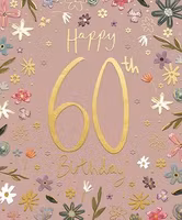 Dubbelt kort med kuvert - 60 år - Guldblomster (Fraktfritt)