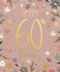 Dubbelt kort med kuvert - 60 år - Guldblomster (Fraktfritt)