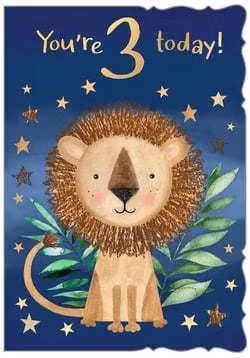 Dubbelt kort med kuvert - 3 År - Lejon Blå (Fraktfritt)