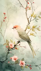 Dubbelt kort med kuvert - Fågel på gren (Fraktfritt)