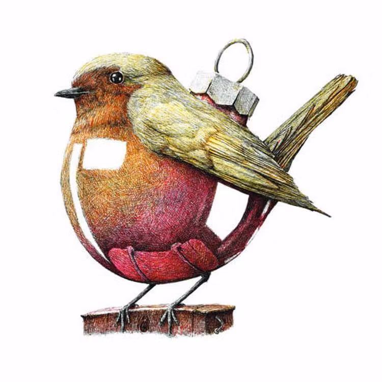 Större Enkelt konstkort - Julkort - FågelKulan (Fraktfritt)