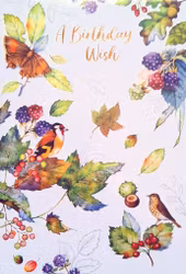 Dubbelt kort med kuvert - Vackra löv och fåglar (Fraktfritt)