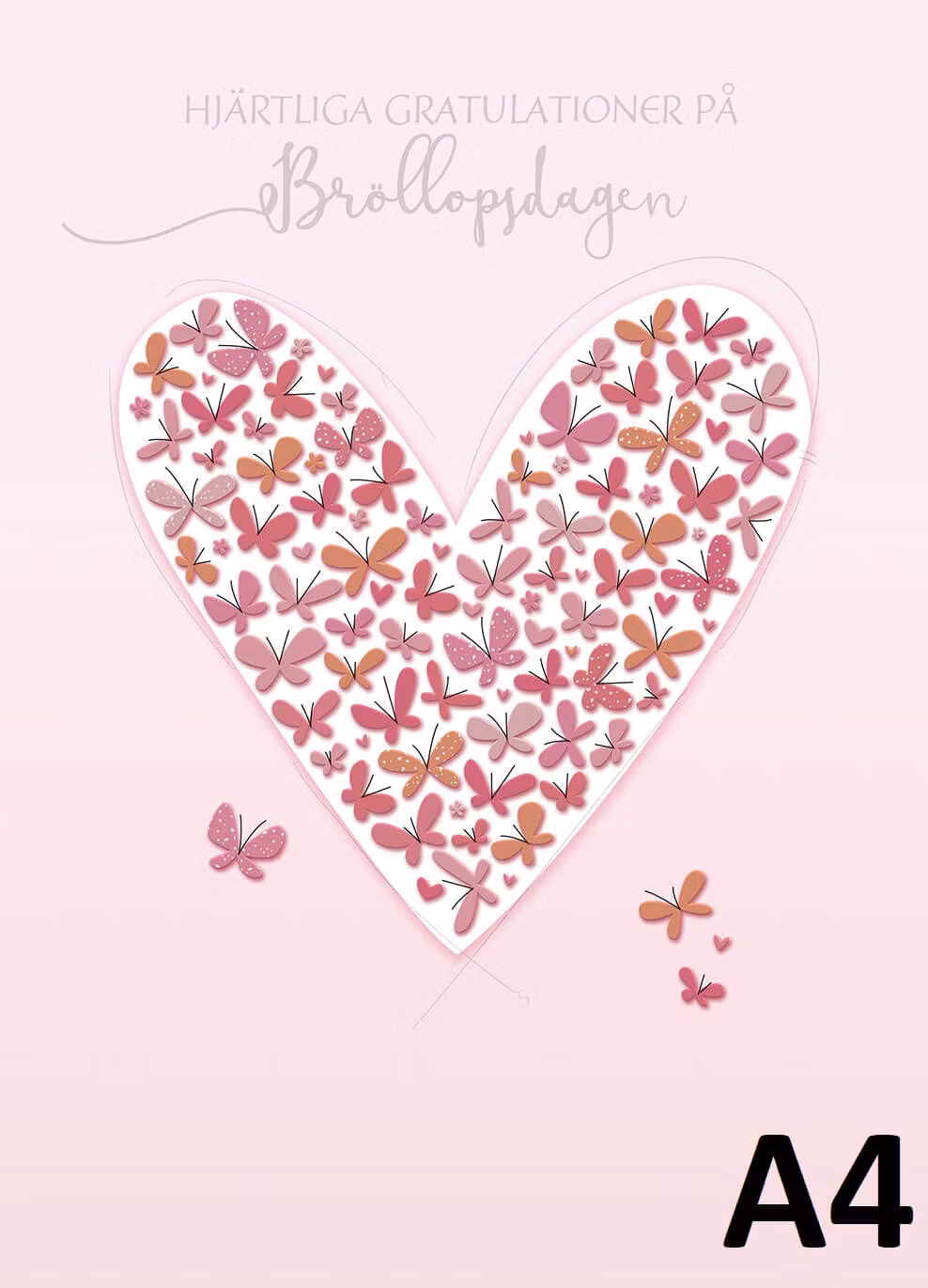 Dubbelt kort med kuvert - Fjärilar i hjärta mot rosa (Fraktfritt)