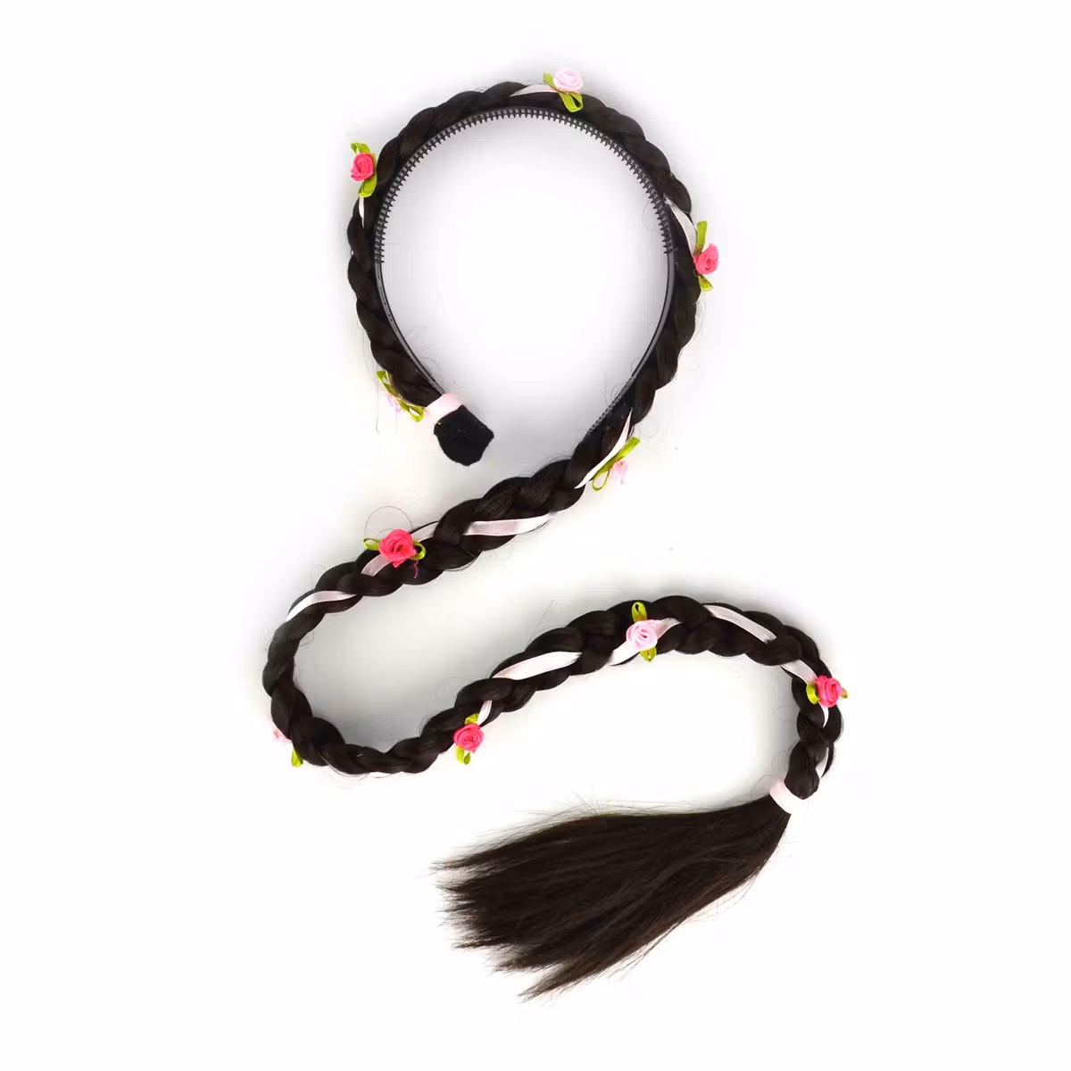 Diadem med lång fläta - Mörkt hår