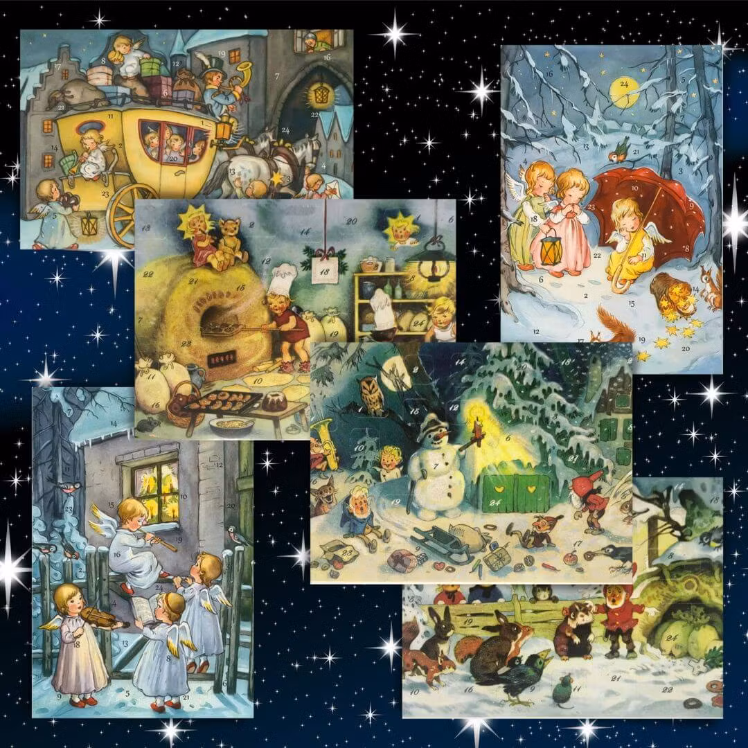 Små Adventskalendrar som julkort - Äldre motiv - Välj en eller flera (Fraktfritt)