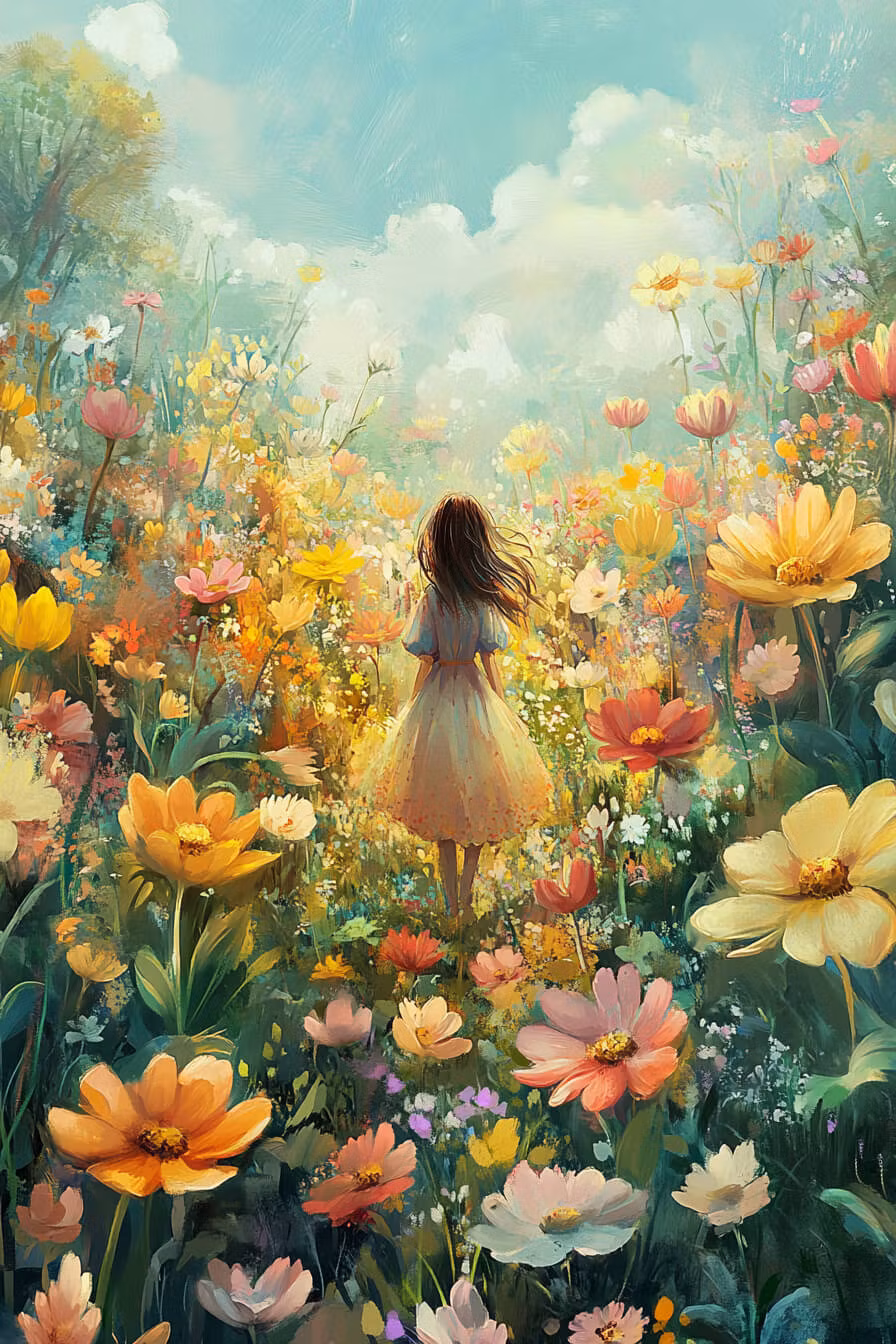 Dubbelt kort med kuvert - Flickan i blomsterhavet (Fraktfritt)