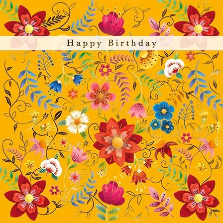 Dubbelt kort med kuvert - Blommor mot gul bakgrund (Fraktfritt)