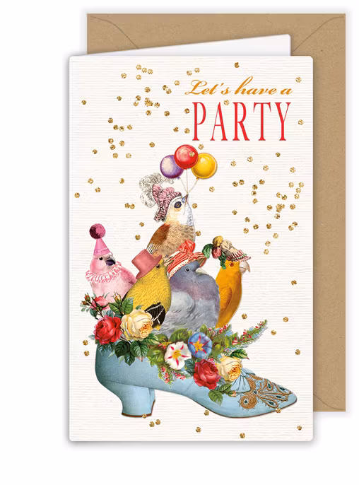 Lyxigt, mindre, dubbelt kort med kuvert - Let's have a party