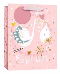 Större Presentpåse - Storken Baby Girl