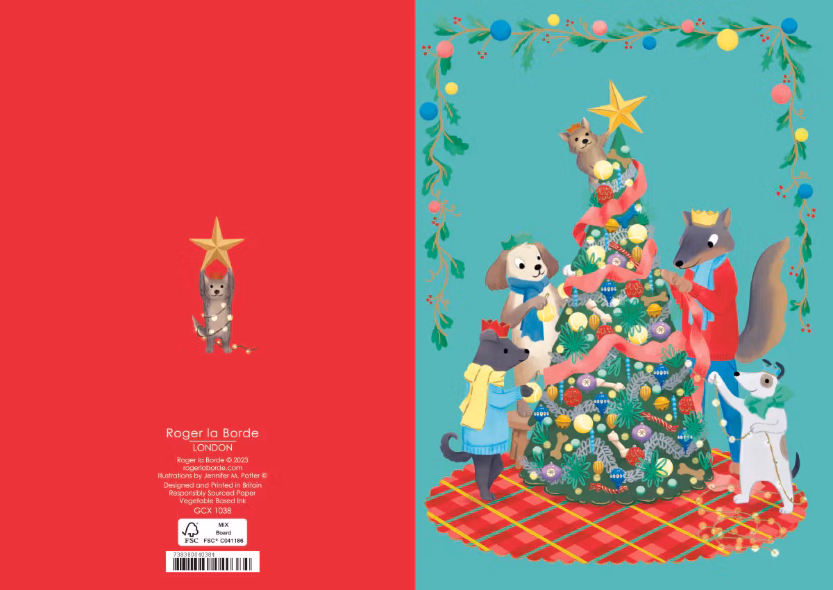 Julkort med kuvert - Hundben i granen (Fraktfritt)