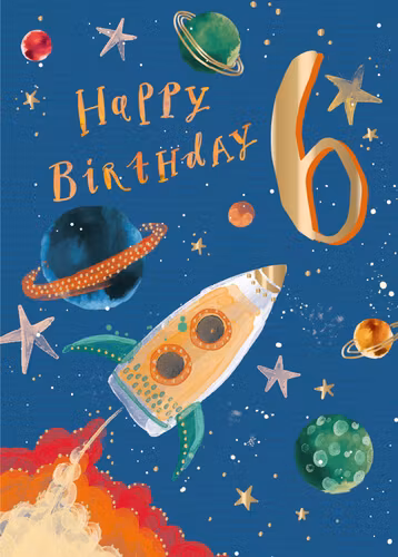 Dubbelt kort med kuvert - 6År Rymden (Fraktfritt)