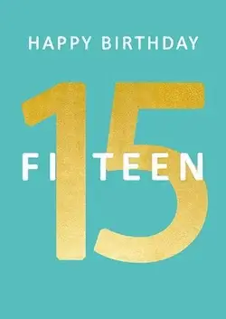 Dubbelt kort med kuvert - 15 år - Turkos (Fraktfritt)