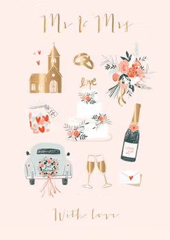 Dubbelt kort med kuvert - Mr & Mrs (Fraktfritt)