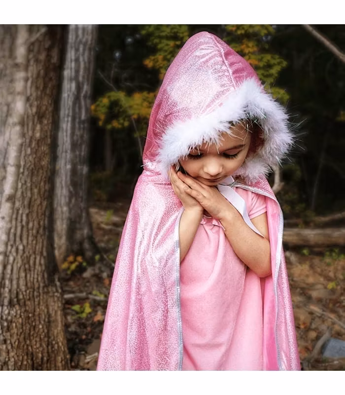Glittrande cape med vit pälskrage (4-6 år)