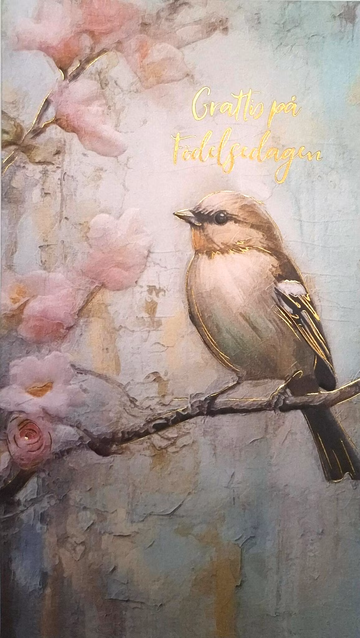 Dubbelt kort med kuvert - Fågel på blommande kvist (Fraktfritt)