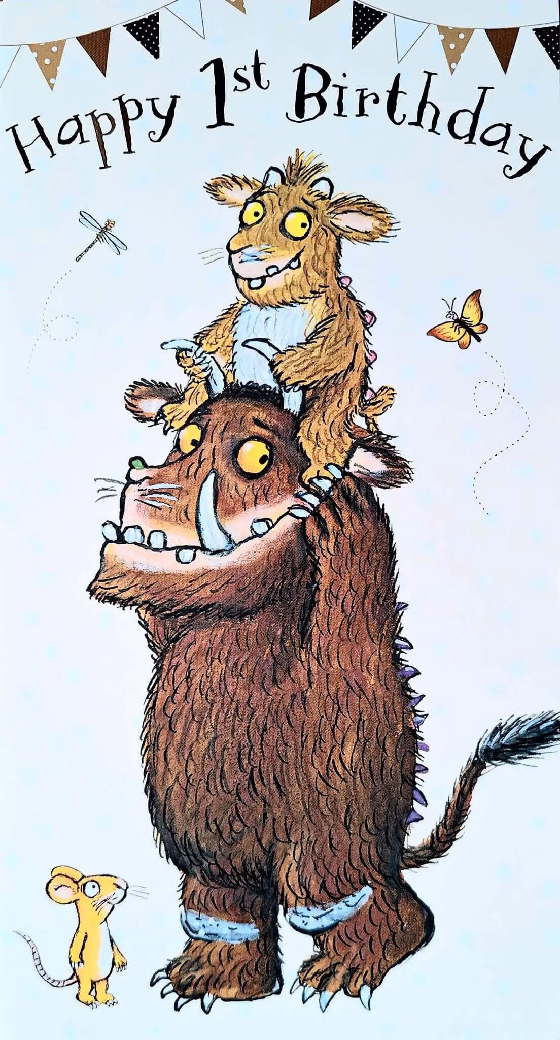 Dubbelt kort med kuvert - 1 år - Gruffalon-grattis (Fraktfritt)