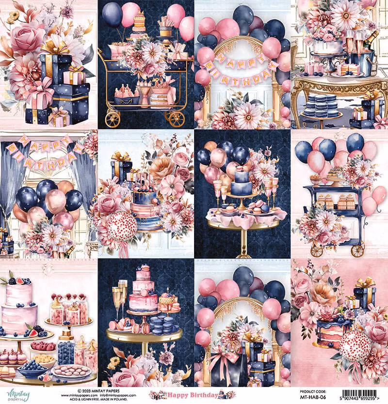 Vackra pysselpapper - Happy Birthday (24 ark) 15 x 15 cm