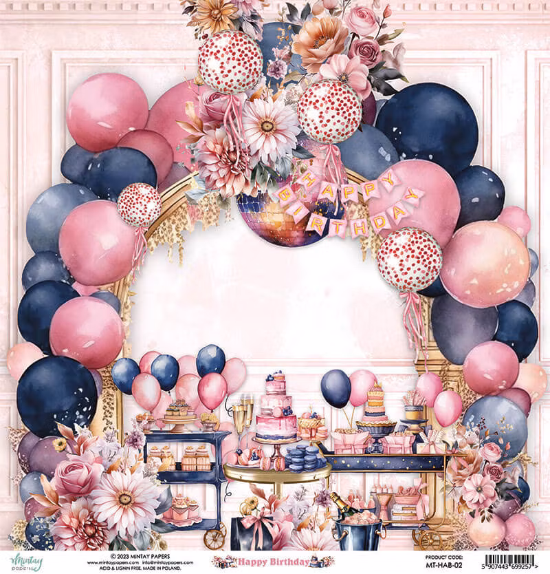 Vackra pysselpapper - Happy Birthday (24 ark) 15 x 15 cm