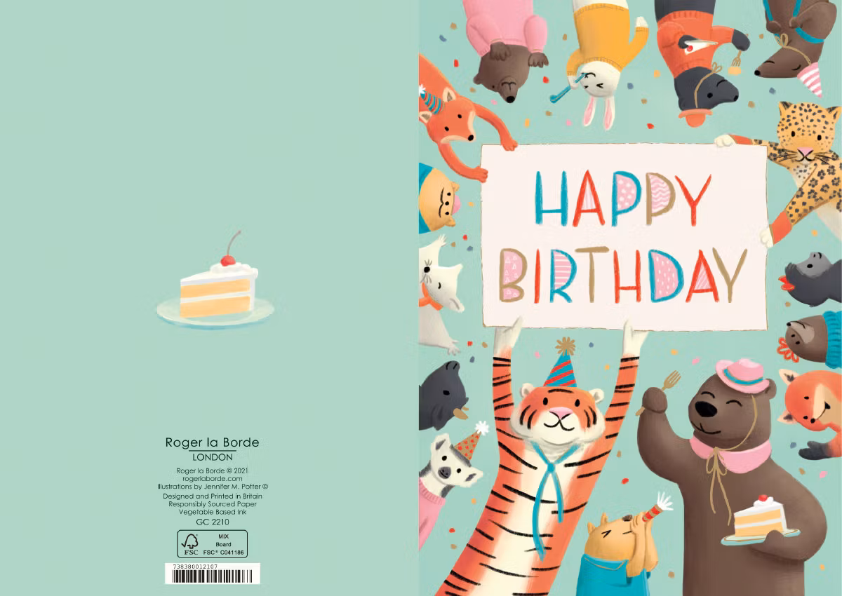 Dubbelt kort med kuvert - Vilda djurens födelsedag (Fraktfritt)