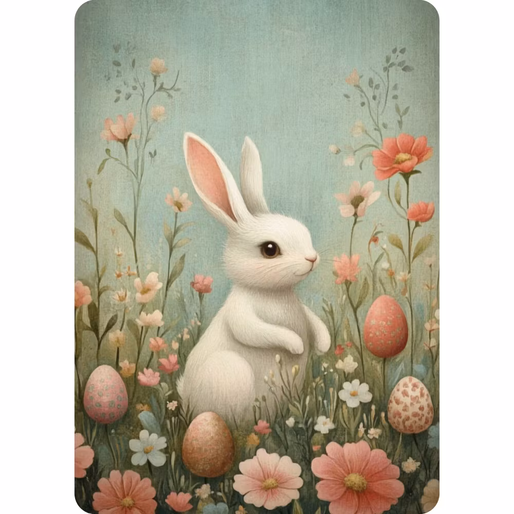Enkelt Påskkort - Haren med äggen på ängen (Fraktfritt)